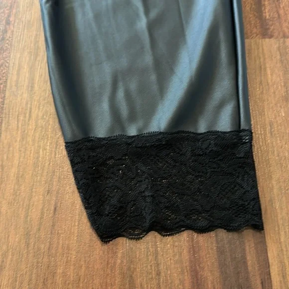 Torrid Size 4X Faux Leather Full Length Black Leggings with Lace Ankle Detail - Picture 4 of 12